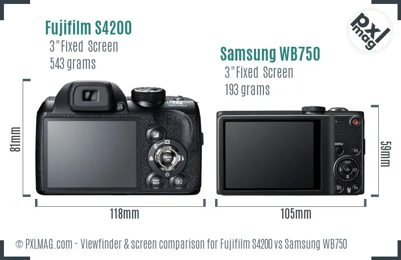 Fujifilm S4200 vs Samsung WB750 Screen and Viewfinder comparison