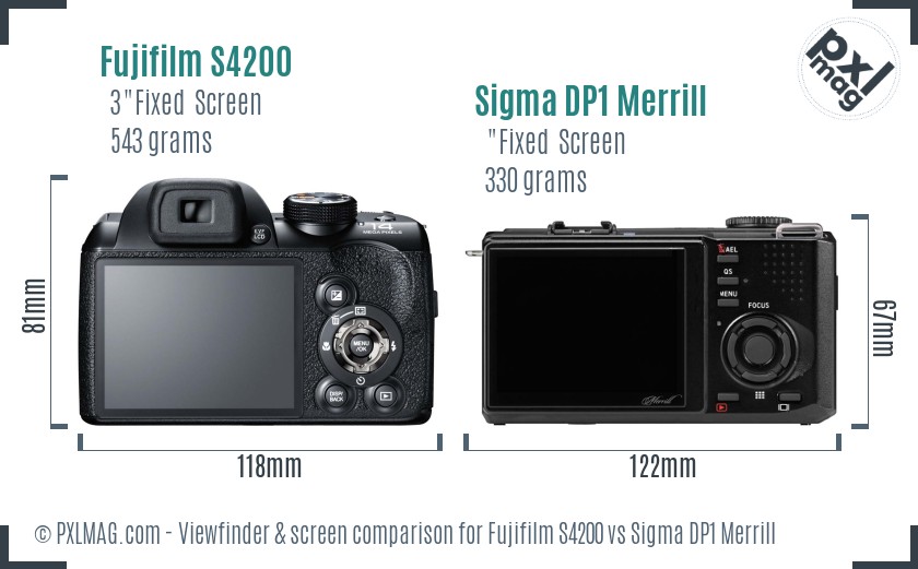 Fujifilm S4200 vs Sigma DP1 Merrill Screen and Viewfinder comparison
