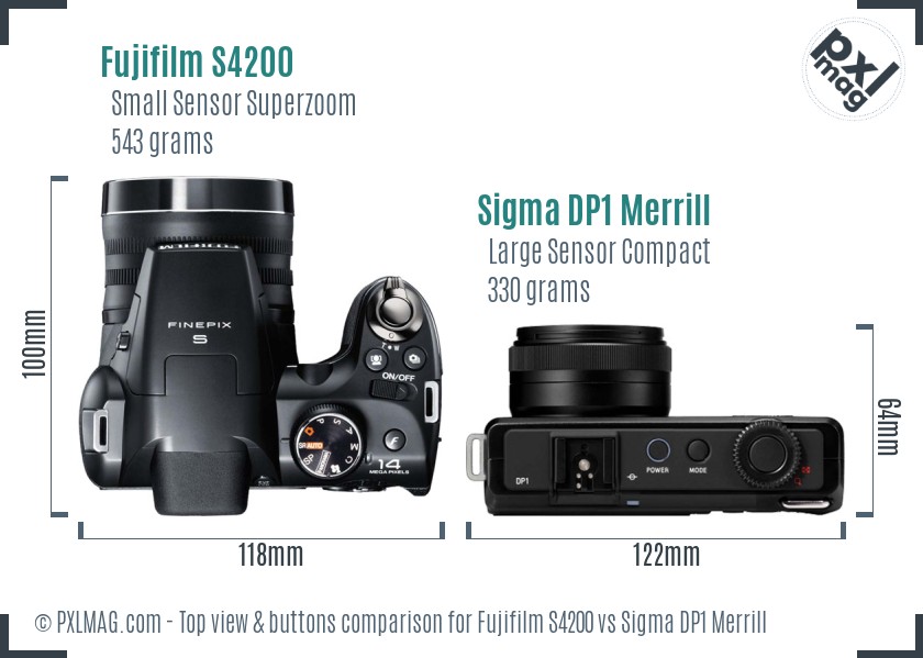Fujifilm S4200 vs Sigma DP1 Merrill top view buttons comparison