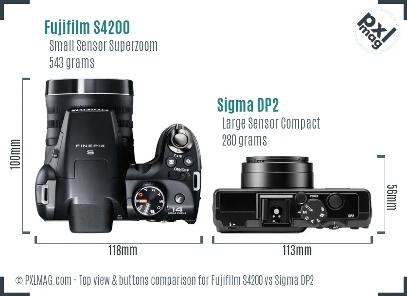 Fujifilm S4200 vs Sigma DP2 top view buttons comparison Fujifilm S4200 vs Sigma DP2 top view buttons comparison