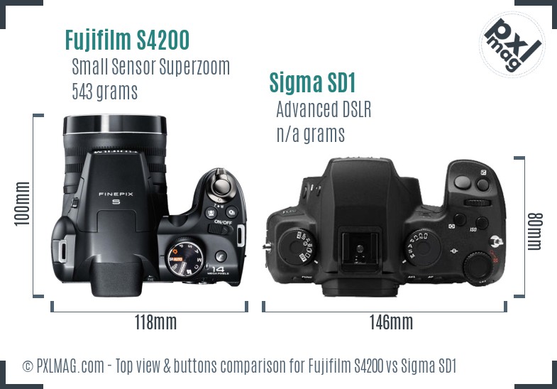 Fujifilm S4200 vs Sigma SD1 top view buttons comparison
