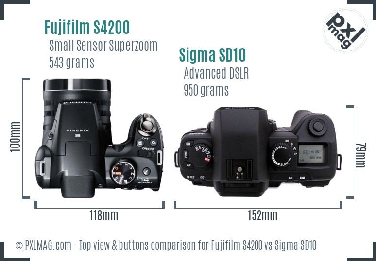 Fujifilm S4200 vs Sigma SD10 top view buttons comparison