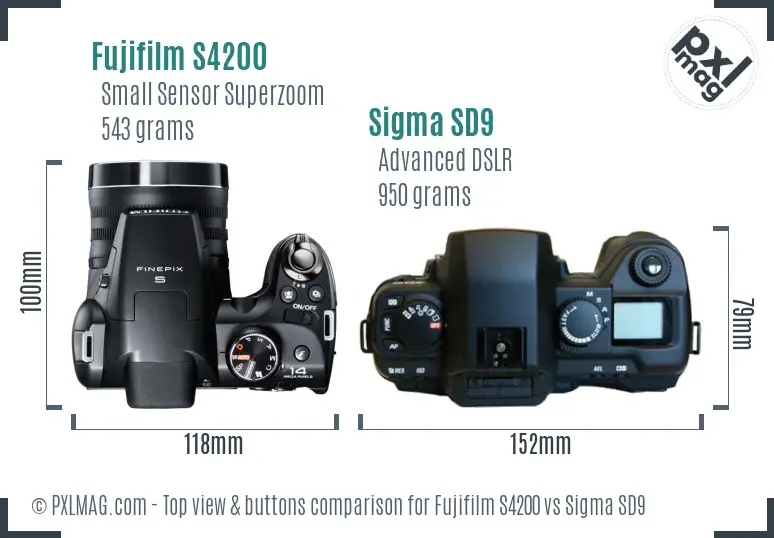 Fujifilm S4200 vs Sigma SD9 top view buttons comparison