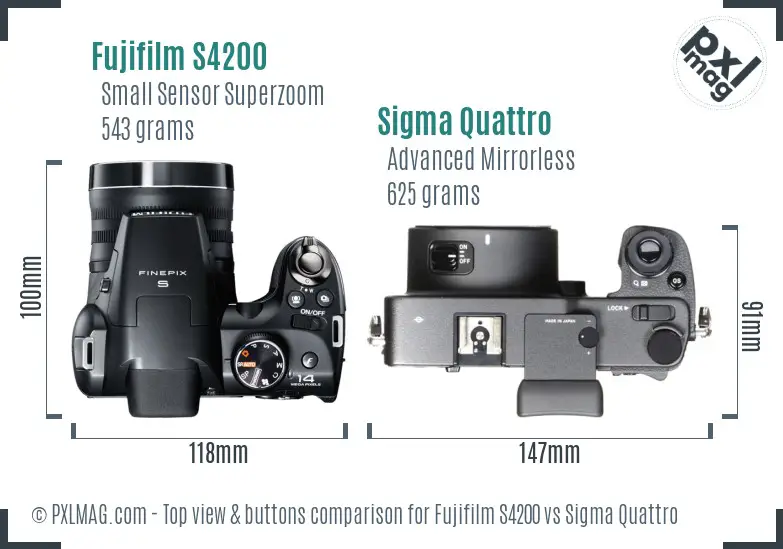 Fujifilm S4200 vs Sigma Quattro top view buttons comparison Fujifilm S4200 vs Sigma Quattro top view buttons comparison