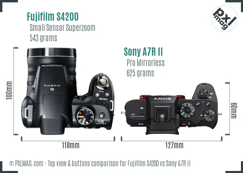 Fujifilm S4200 vs Sony A7R II top view buttons comparison Fujifilm S4200 vs Sony A7R II top view buttons comparison
