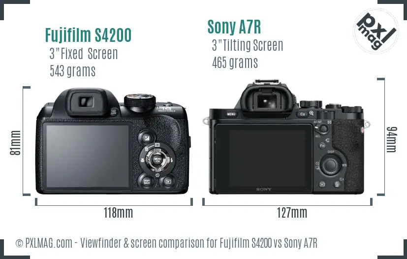 Fujifilm S4200 vs Sony A7R Screen and Viewfinder comparison