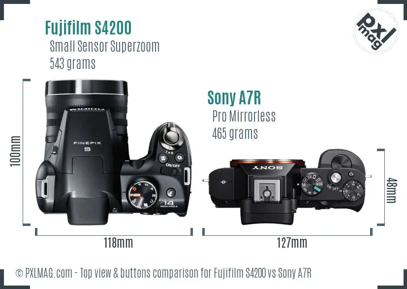Fujifilm S4200 vs Sony A7R top view buttons comparison