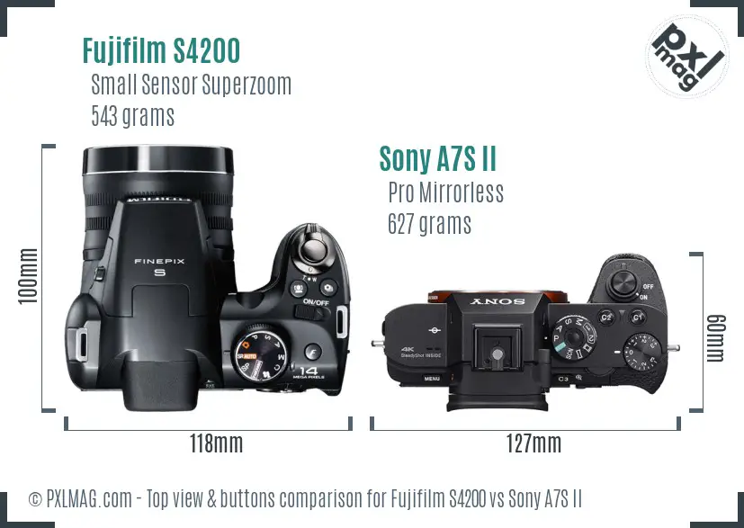 Fujifilm S4200 vs Sony A7S II top view buttons comparison