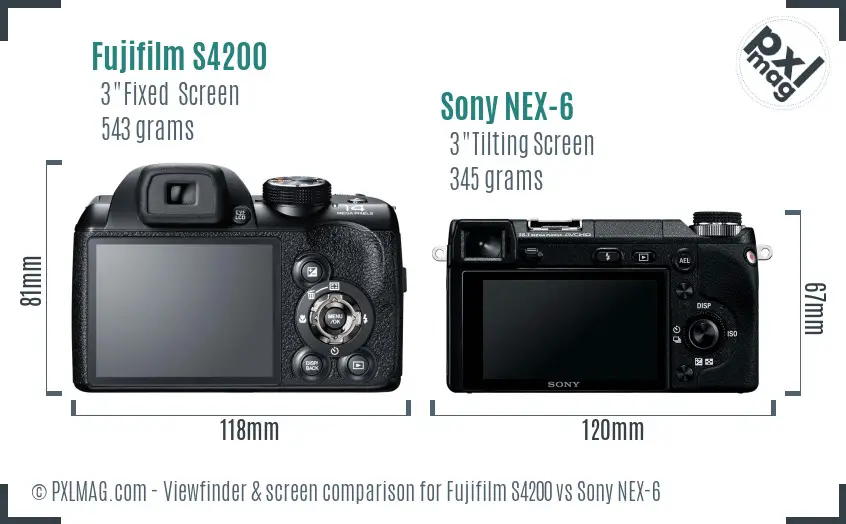 Fujifilm S4200 vs Sony NEX-6 Screen and Viewfinder comparison