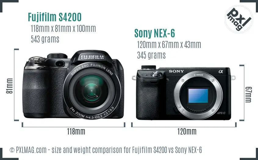 Fujifilm S4200 vs Sony NEX-6 size comparison