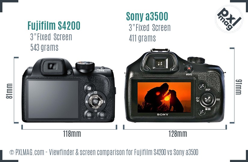 Fujifilm S4200 vs Sony a3500 Screen and Viewfinder comparison