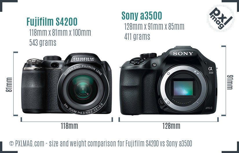 Fujifilm S4200 vs Sony a3500 size comparison