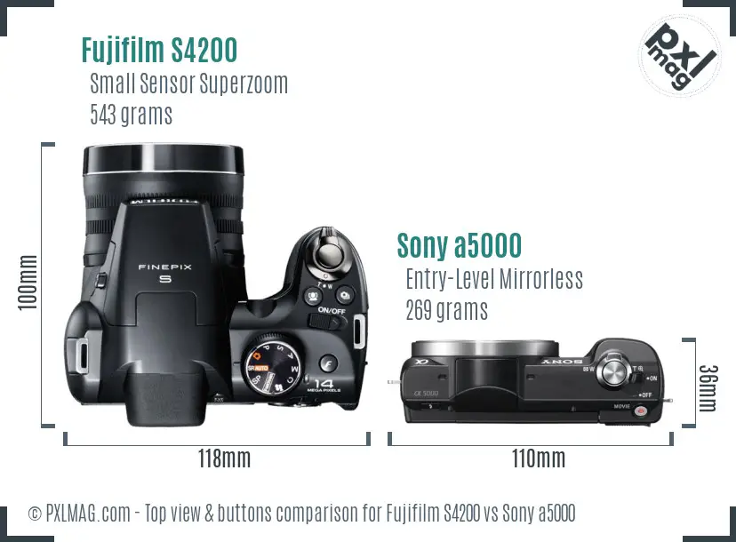 Fujifilm S4200 vs Sony a5000 top view buttons comparison