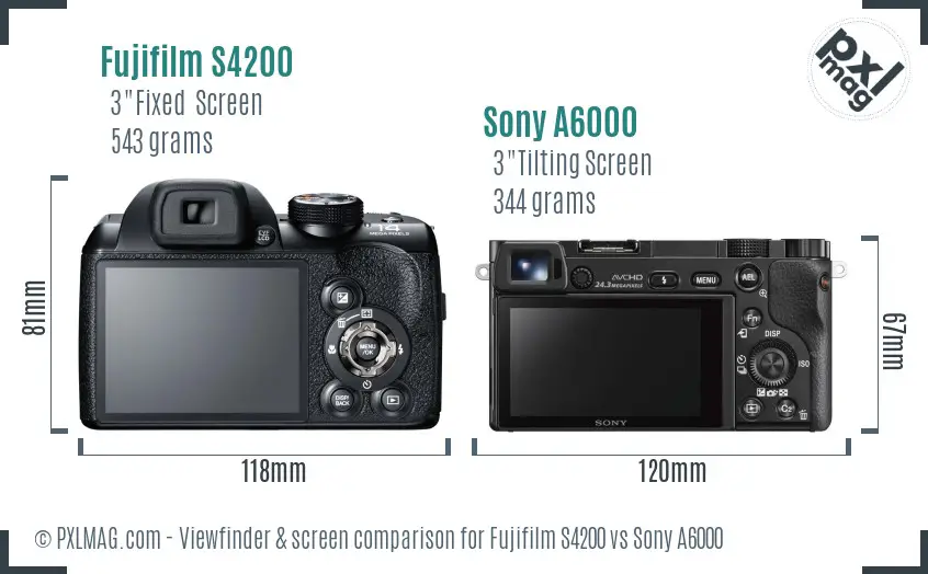 Fujifilm S4200 vs Sony A6000 Screen and Viewfinder comparison