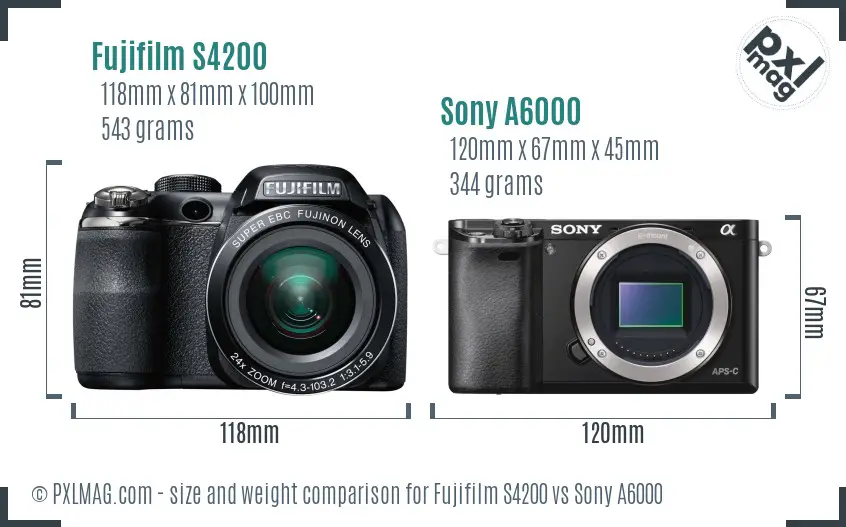 Fujifilm S4200 vs Sony A6000 size comparison