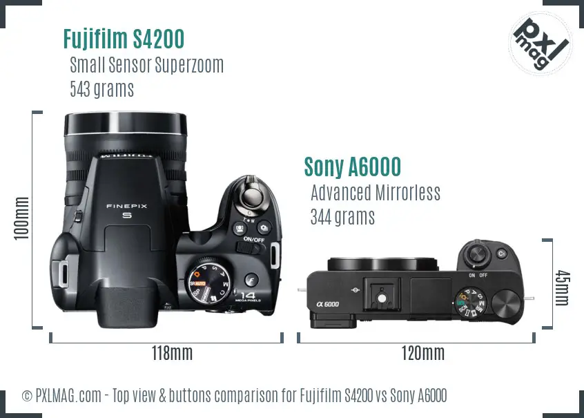 Fujifilm S4200 vs Sony A6000 top view buttons comparison