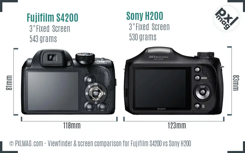 Fujifilm S4200 vs Sony H200 Screen and Viewfinder comparison