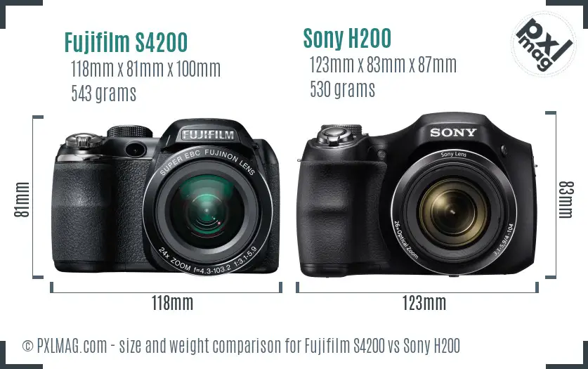 Fujifilm S4200 vs Sony H200 size comparison