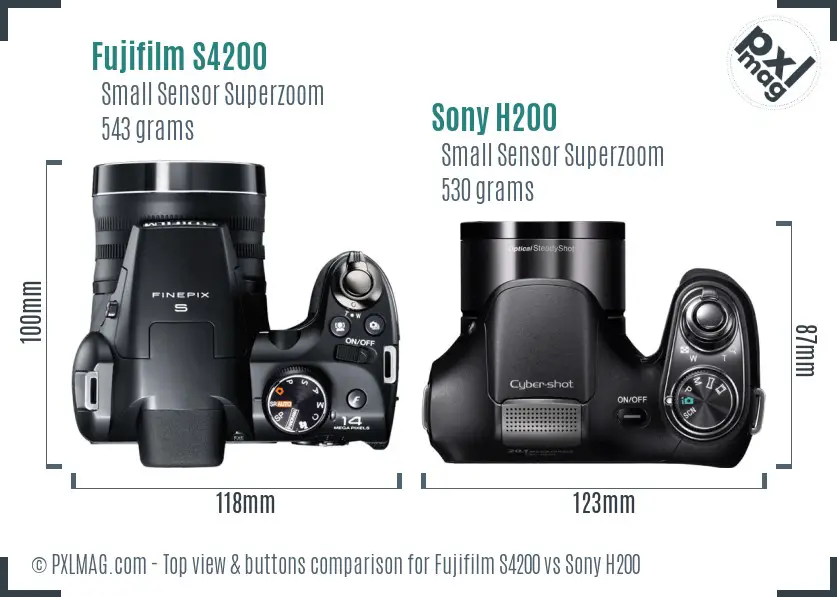 Fujifilm S4200 vs Sony H200 top view buttons comparison