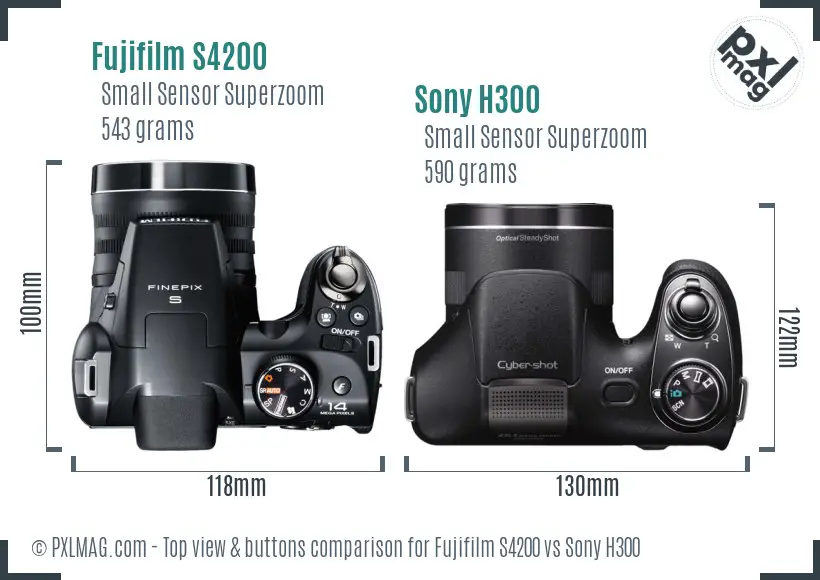 Fujifilm S4200 vs Sony H300 top view buttons comparison