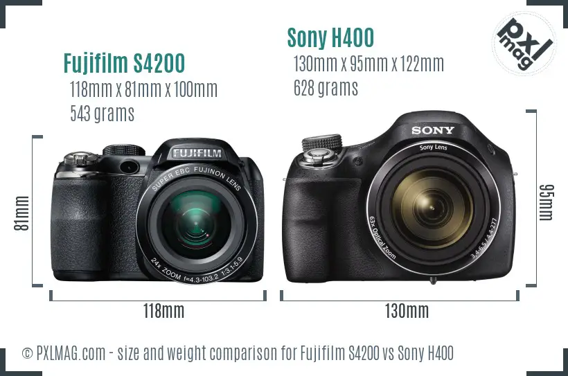 Fujifilm S4200 vs Sony H400 size comparison