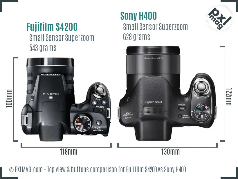 Fujifilm S4200 vs Sony H400 top view buttons comparison