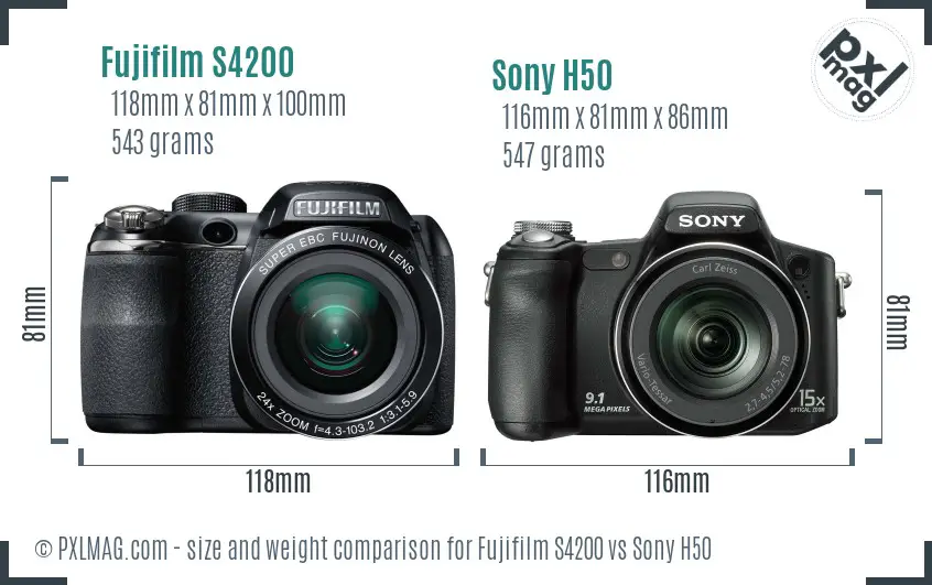 Fujifilm S4200 vs Sony H50 size comparison Fujifilm S4200 vs Sony H50 size comparison