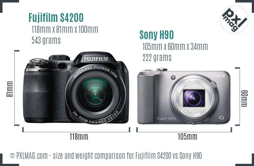 Fujifilm S4200 vs Sony H90 size comparison