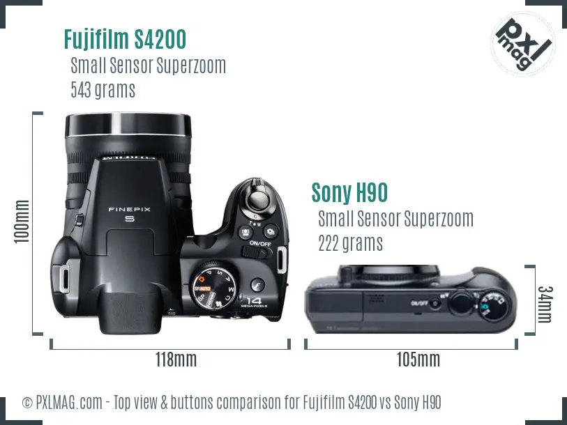 Fujifilm S4200 vs Sony H90 top view buttons comparison