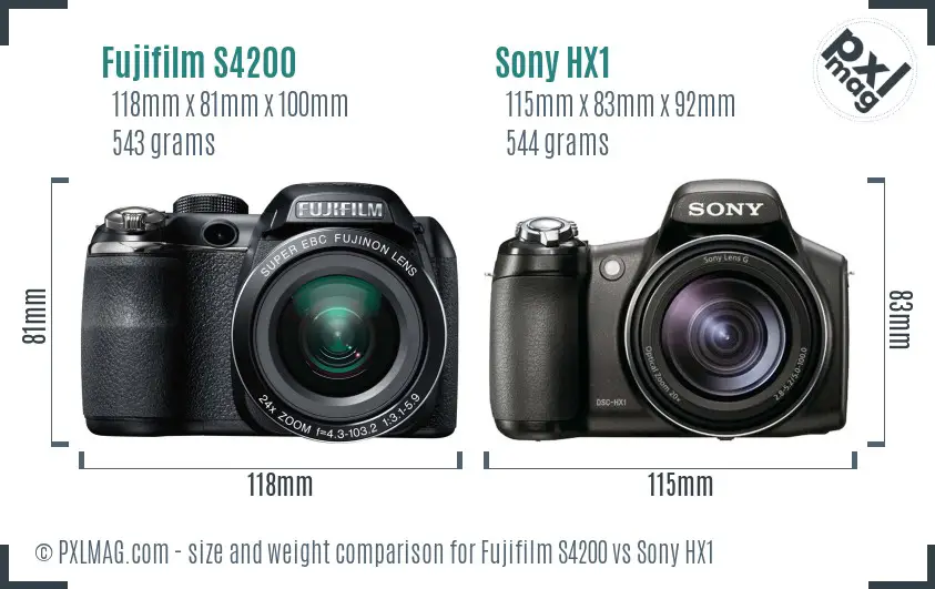 Fujifilm S4200 vs Sony HX1 size comparison