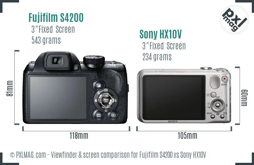 Fujifilm S4200 vs Sony HX10V Screen and Viewfinder comparison