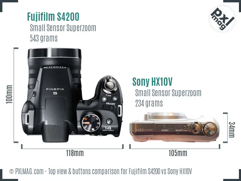 Fujifilm S4200 vs Sony HX10V top view buttons comparison
