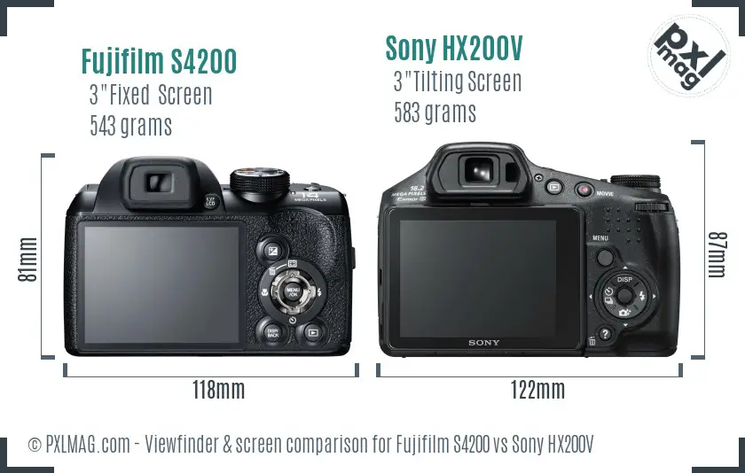 Fujifilm S4200 vs Sony HX200V Screen and Viewfinder comparison Fujifilm S4200 vs Sony HX200V Screen and Viewfinder comparison