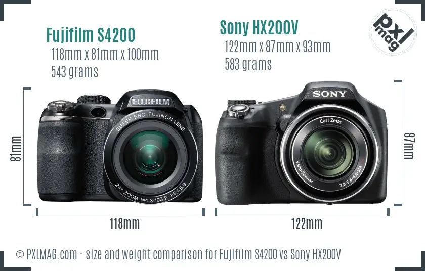Fujifilm S4200 vs Sony HX200V size comparison Fujifilm S4200 vs Sony HX200V size comparison