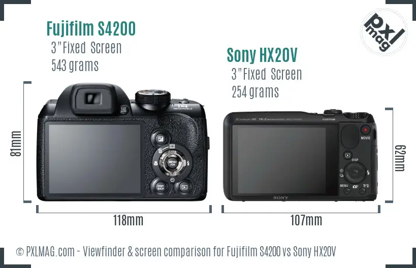 Fujifilm S4200 vs Sony HX20V Screen and Viewfinder comparison