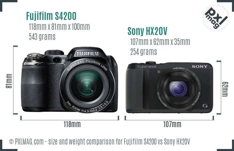 Fujifilm S4200 vs Sony HX20V size comparison