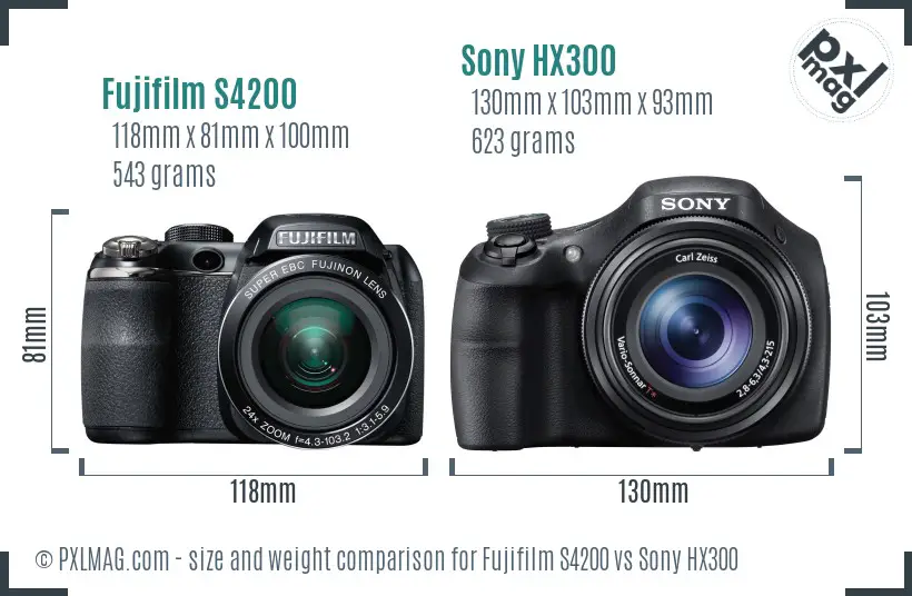 Fujifilm S4200 vs Sony HX300 size comparison