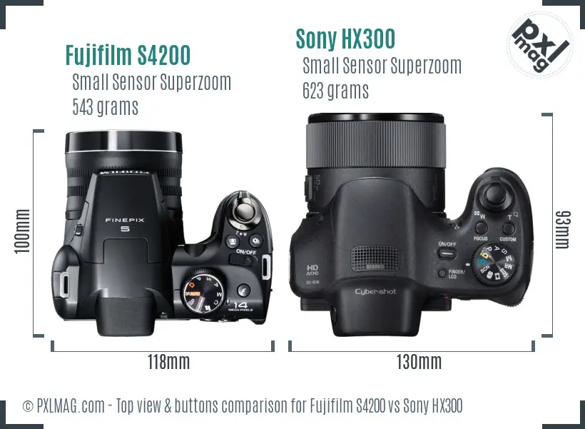 Fujifilm S4200 vs Sony HX300 top view buttons comparison