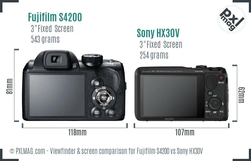Fujifilm S4200 vs Sony HX30V Screen and Viewfinder comparison Fujifilm S4200 vs Sony HX30V Screen and Viewfinder comparison