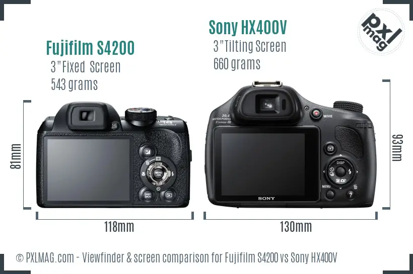Fujifilm S4200 vs Sony HX400V Screen and Viewfinder comparison