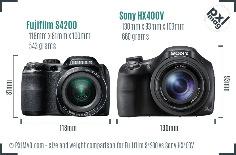 Fujifilm S4200 vs Sony HX400V size comparison