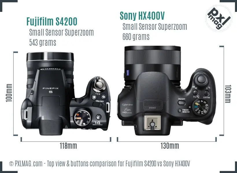 Fujifilm S4200 vs Sony HX400V top view buttons comparison