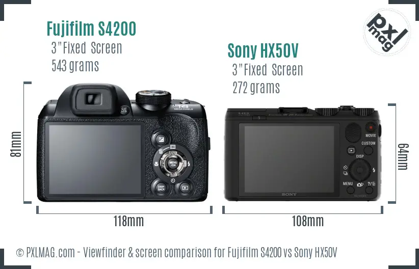 Fujifilm S4200 vs Sony HX50V Screen and Viewfinder comparison