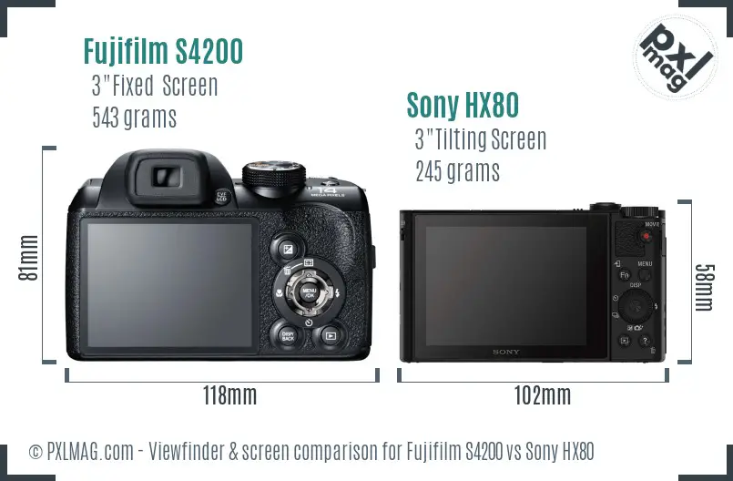 Fujifilm S4200 vs Sony HX80 Screen and Viewfinder comparison