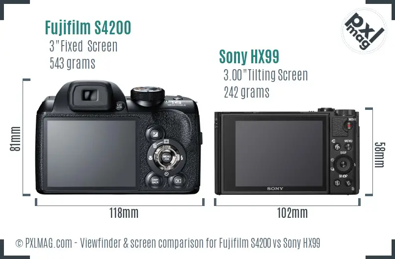 Fujifilm S4200 vs Sony HX99 Screen and Viewfinder comparison