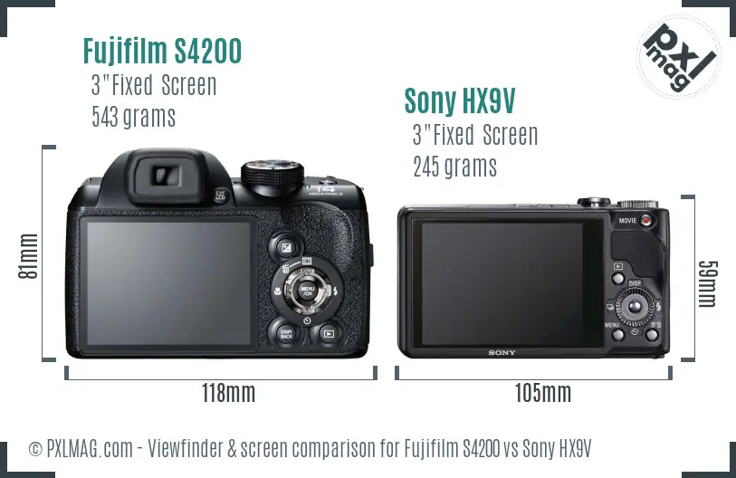 Fujifilm S4200 vs Sony HX9V Screen and Viewfinder comparison