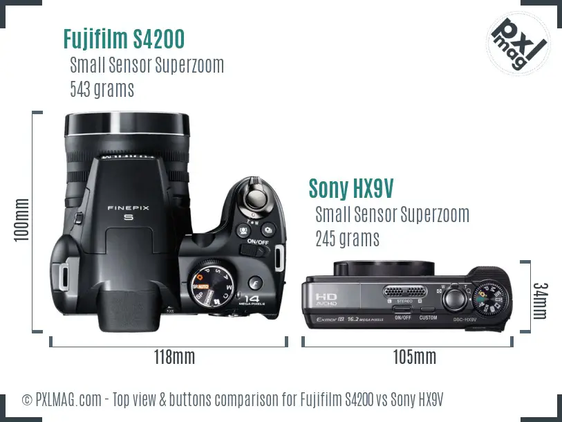 Fujifilm S4200 vs Sony HX9V top view buttons comparison