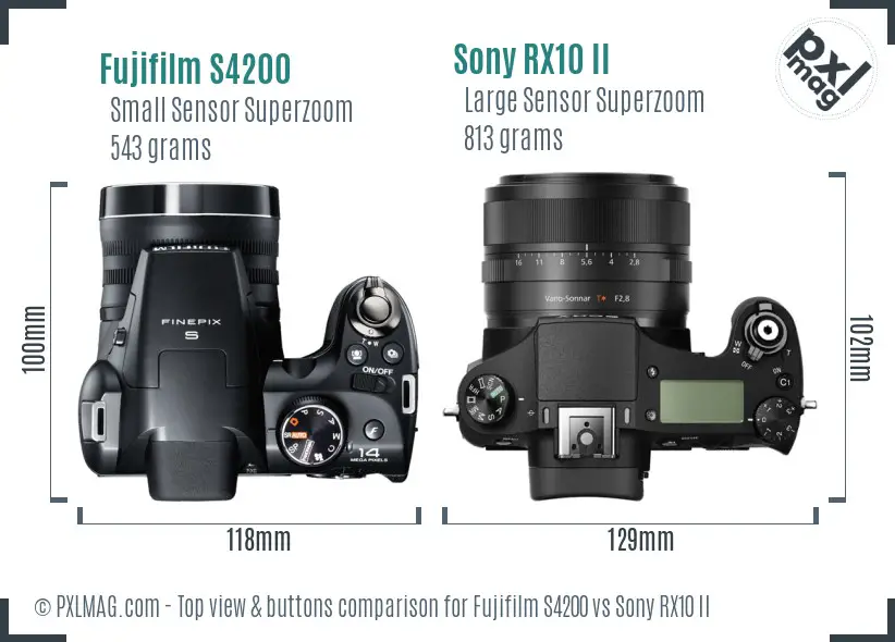 Fujifilm S4200 vs Sony RX10 II top view buttons comparison