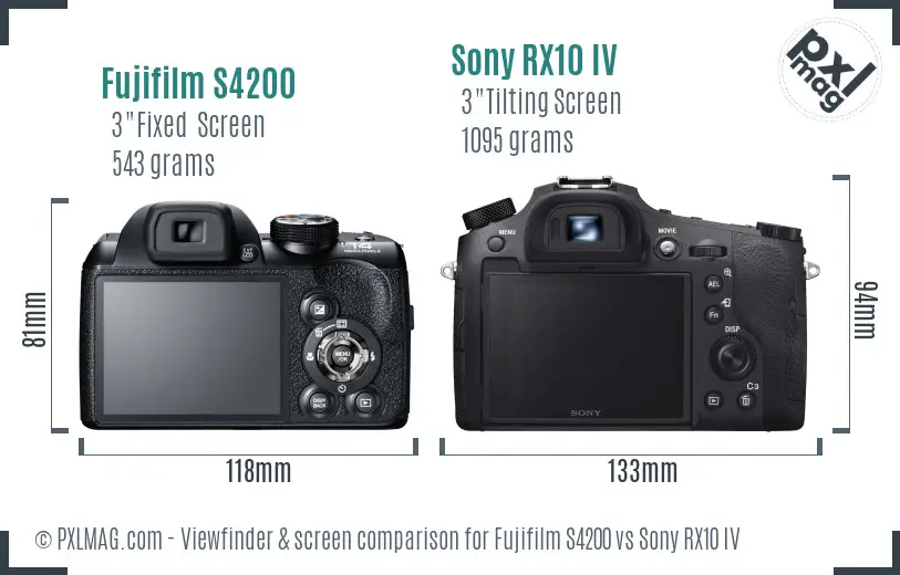 Fujifilm S4200 vs Sony RX10 IV Screen and Viewfinder comparison