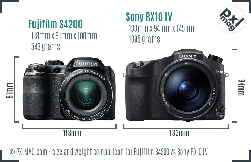 Fujifilm S4200 vs Sony RX10 IV size comparison